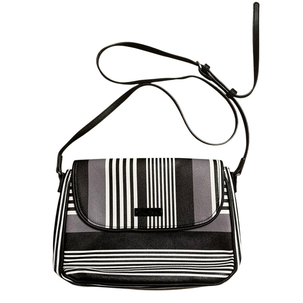 Vera Bradley Black White & Gray Striped Crossbody Purse